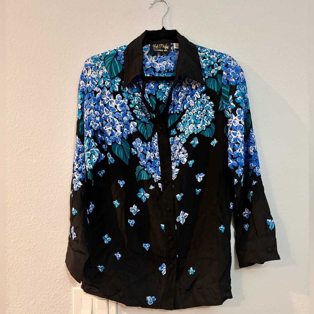 Vintage Bob Mackie Wearable Art Long Sleeve Button Down 100% Silk XS Top!